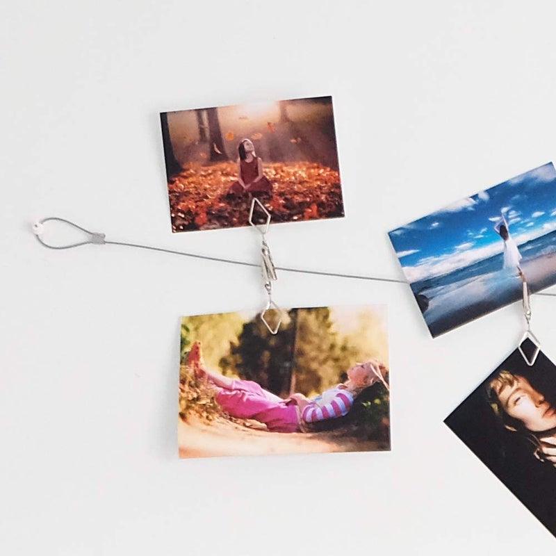 TFu Multi-Purpose Steel Wall Hanging Photo Display Cable Wire Rod with 12 Adjustable Clips for Hanging Photos Notes Postcard and Artworks (Rhombus) - Image 3
